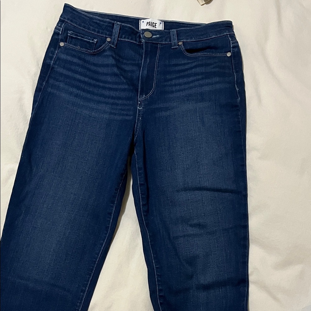 PAIGE Women's Dark Blue Straight Leg Jeans